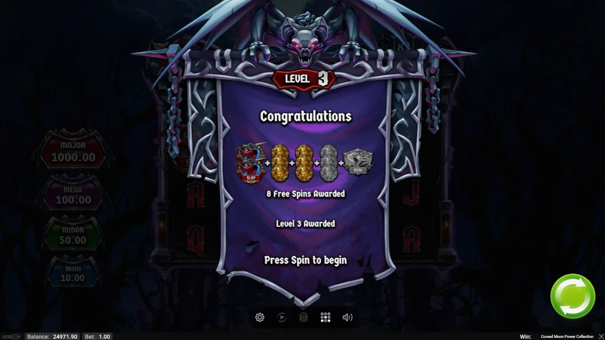 Cursed Moon Power Collection slot game interface na nagpapakita ng gothic hunter at mga halimaw