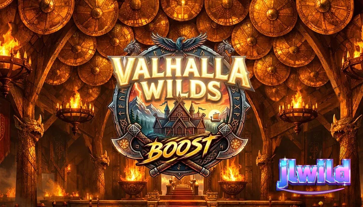 Valhalla Wilds Boost slot machine interface na may Viking theme